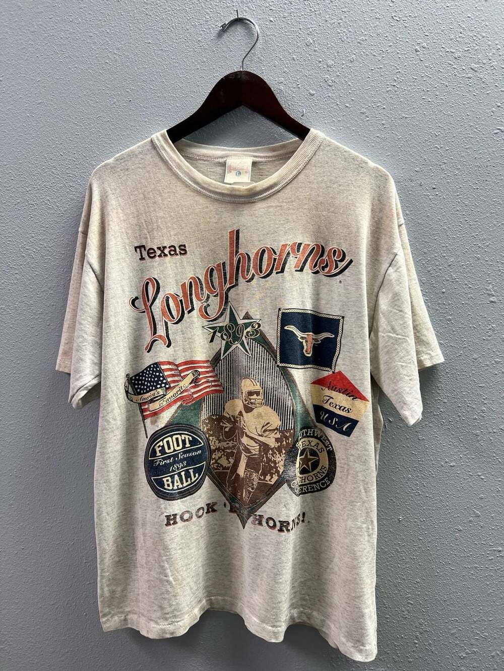 Vintage 90s Texas Longhorns Football T Shirt Grey Single Stitch large 0089